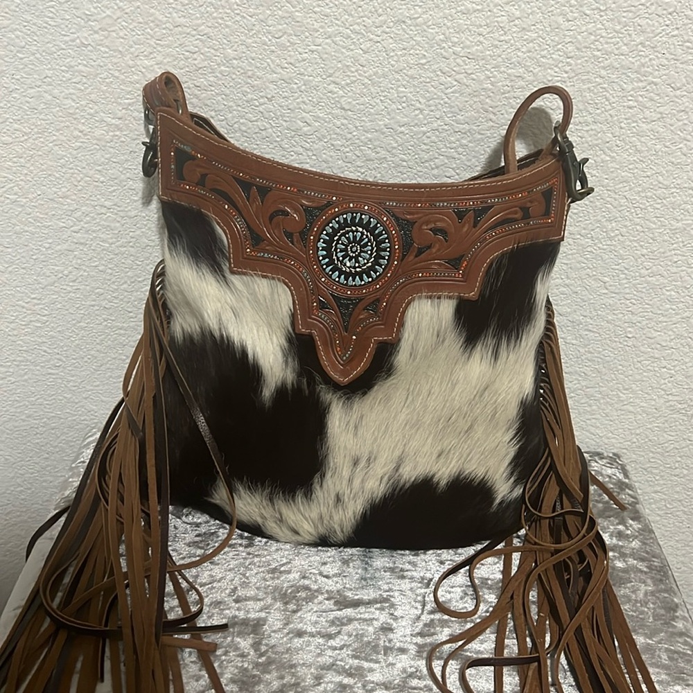 Myra Bag medium sized purse with fringe and cowhide